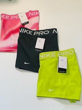 Nike Pro shorts med support mid rise 3” length SET OF 3 mixed all XL NEW W/tags